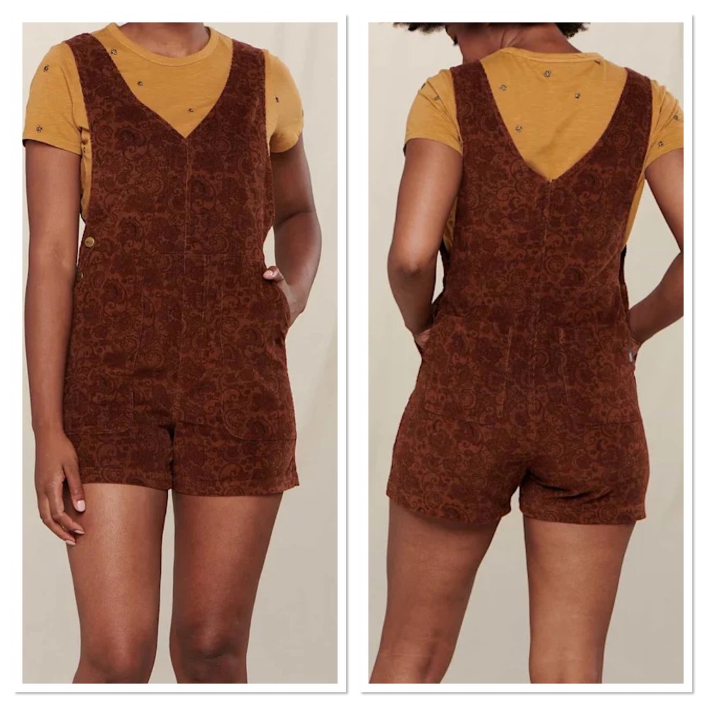 New Toad&Co Scouter Cord Shorterall Paisley Print Brown Organic Cotton Size S - Picture 10 of 10